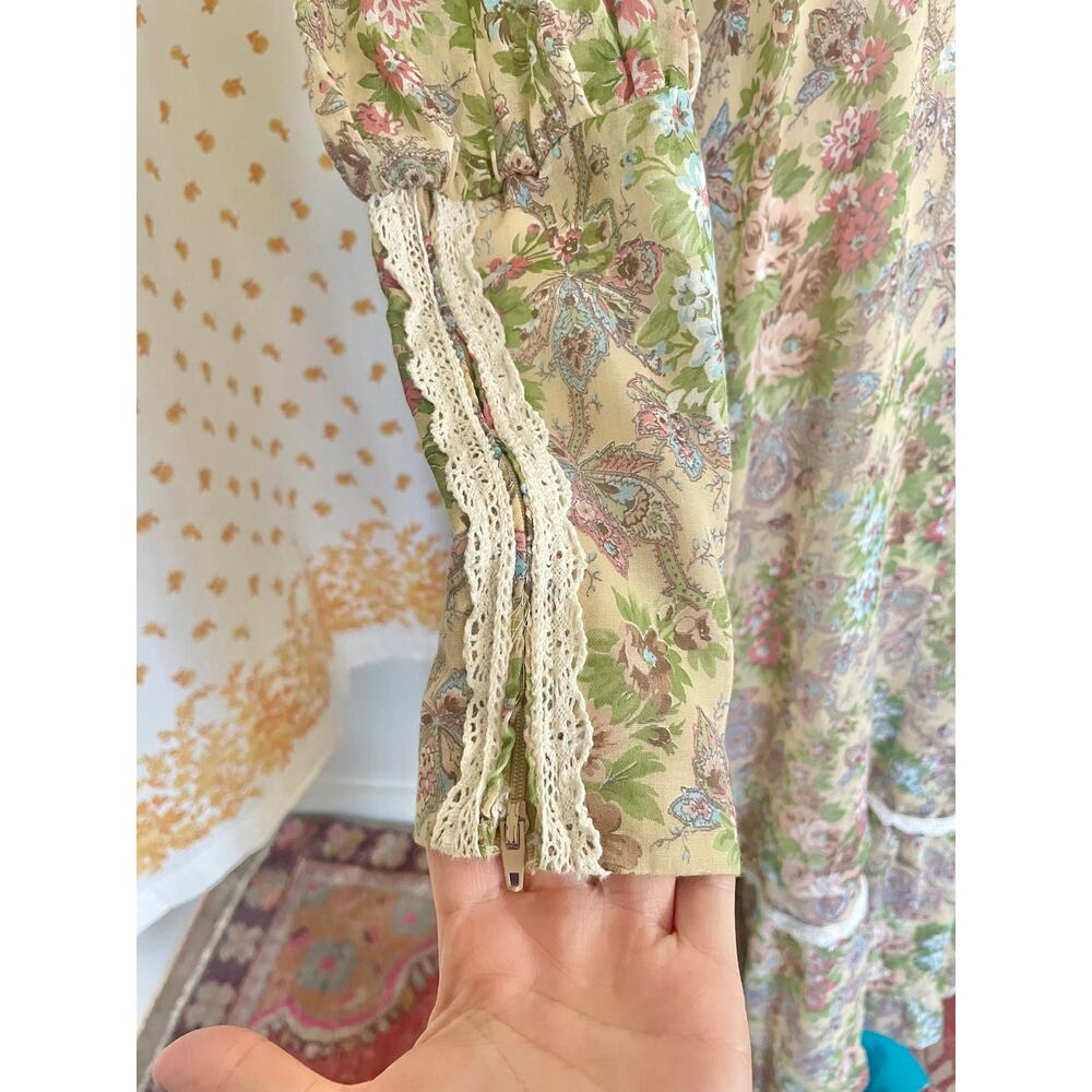 Rare 70s Gunne Sax Lace Hood Floral Prairie Maxi Dress Size 9 - Picture 4 of 14
